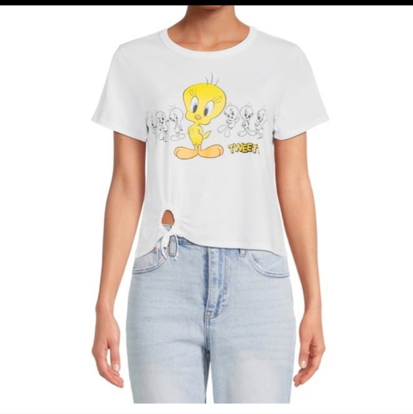 WB Looney tunes tweety bird t-shirt cropped top Ruched Sizes variety - Picture 5 of 9